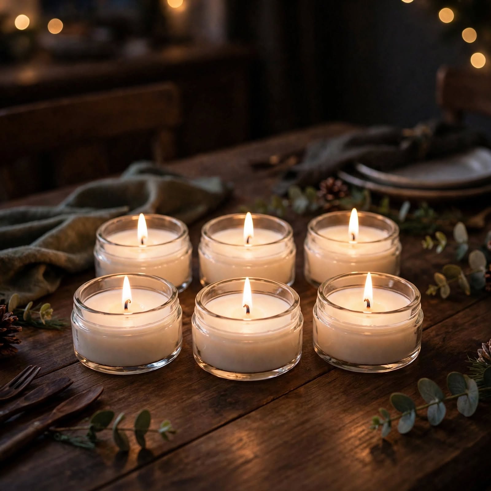 Small Glass Jar Candle with White Soy Wax | Mini Tealight Jar | 6 Pcs Set | Reusable | Handmade in Firozabad